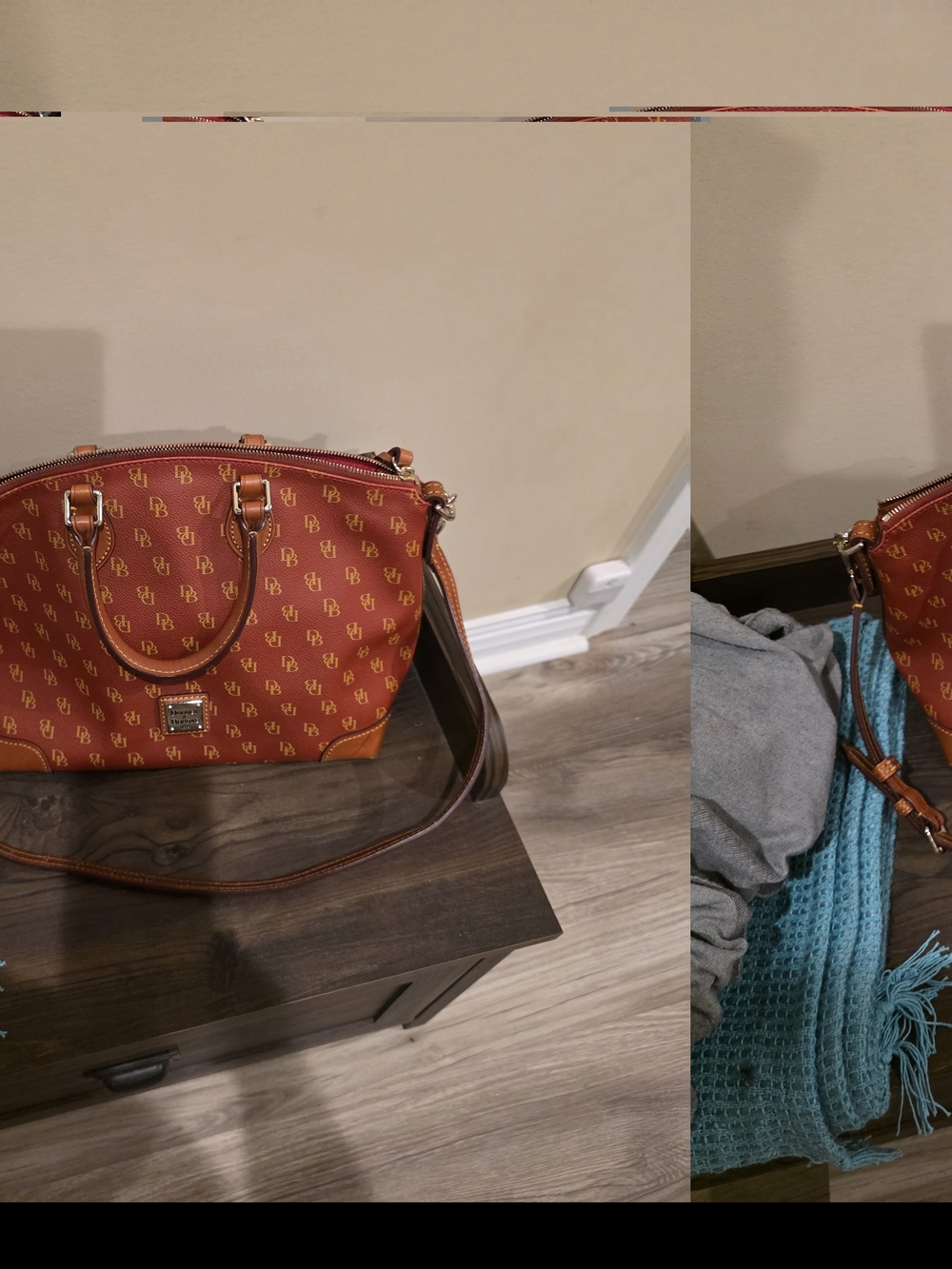 Monogrammed Red Satchel with Gold-Tone Accents